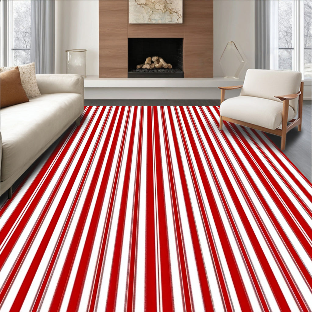 Classic Red and White Stripe Design Rug