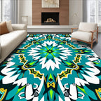 Abstract Teal Lime Geometric Kaleidoscopic Rug