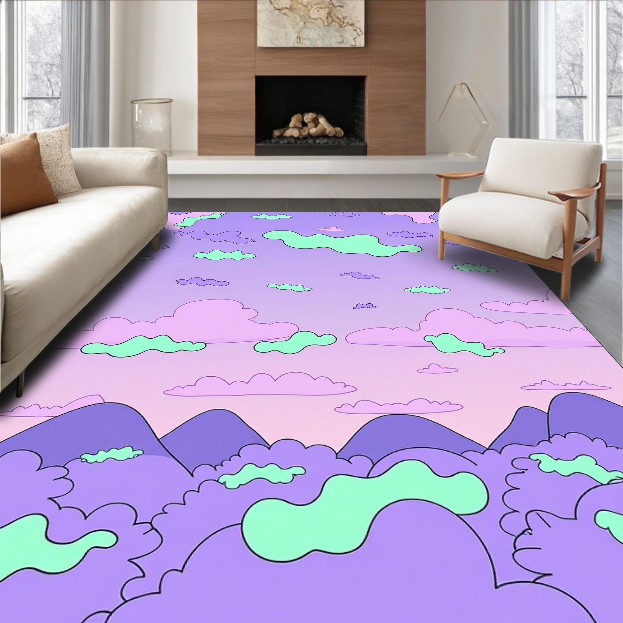 Dreamy Cloudscape With Mountains Design Rug