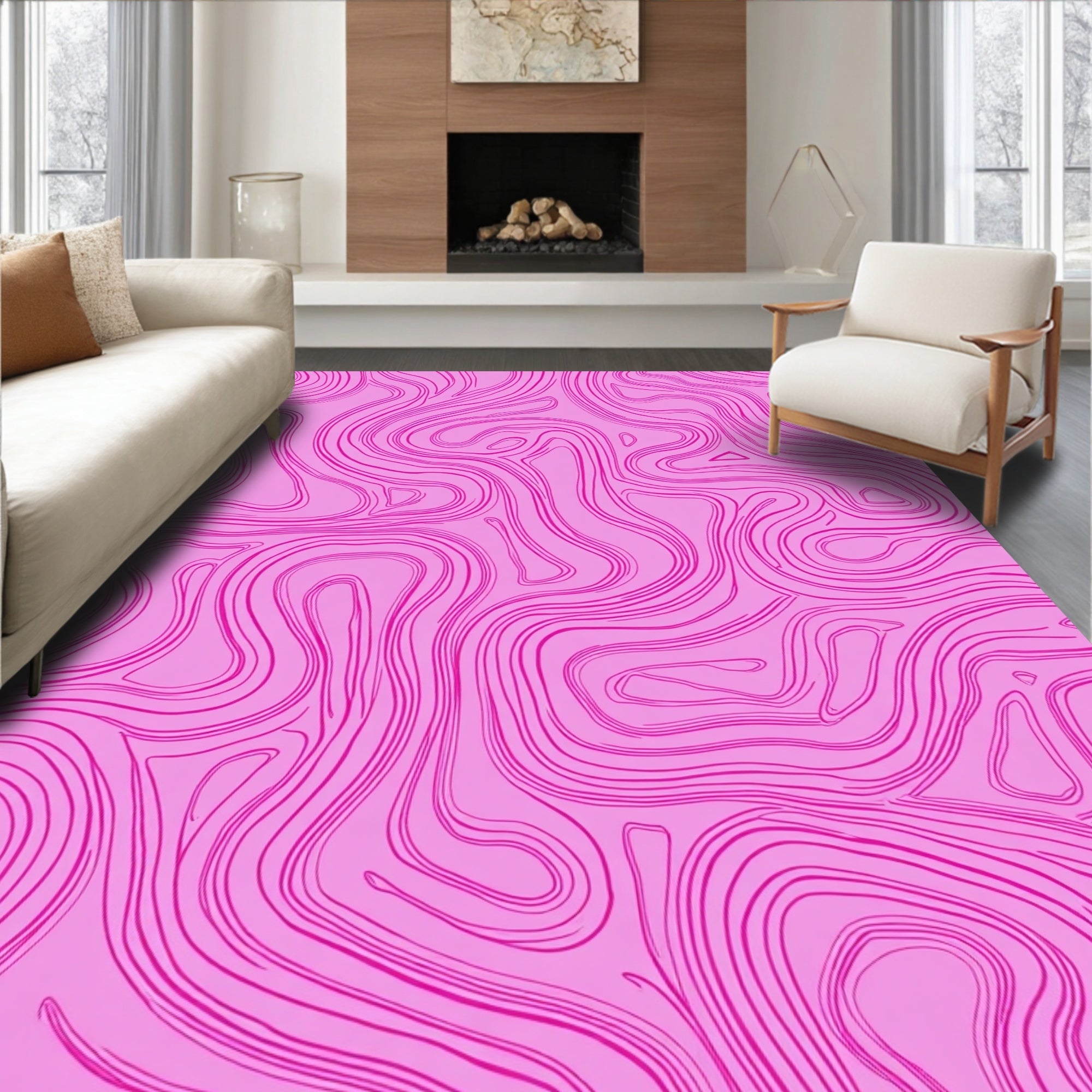 Abstract Pink Swirl Pattern Rug