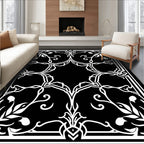Intricate White Floral Scroll Pattern Rug