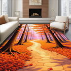 Orange Autumn Forest Path Design Rug