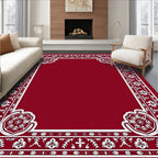 Red Floral With White Border Design Rug
