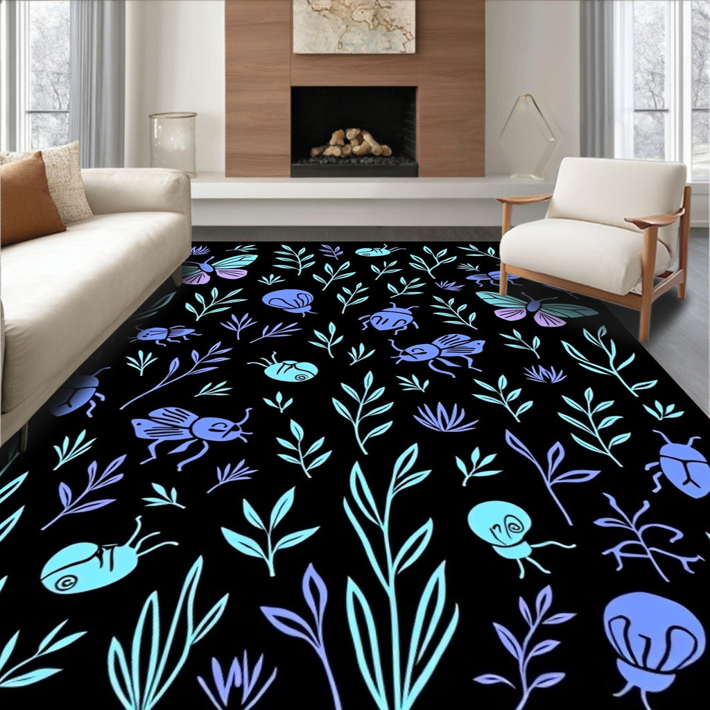 Whimsical Blue Butterfly Bug Garden Rug