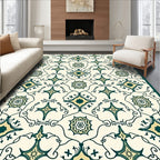 Elegant Teal Floral Pattern Medallion Rug