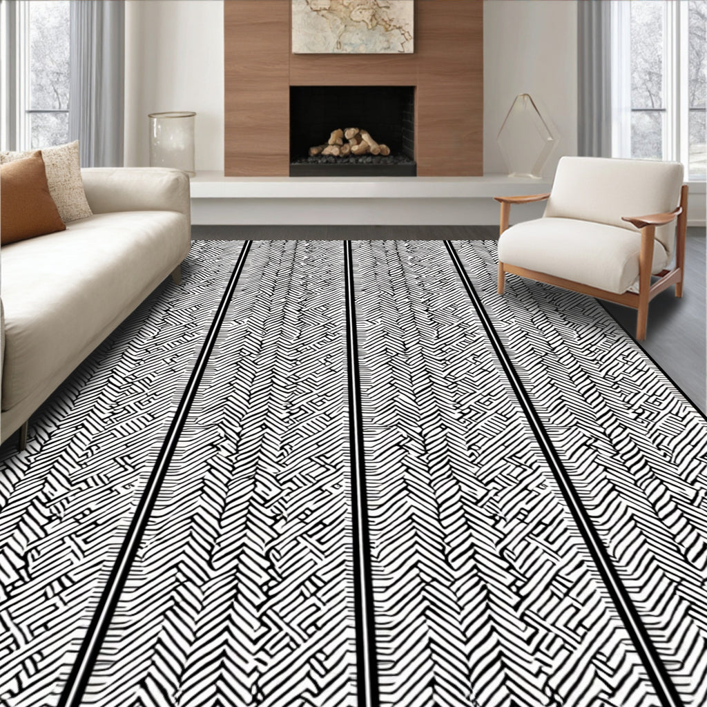 Abstract Maze Geometric Stripe Pattern Rug