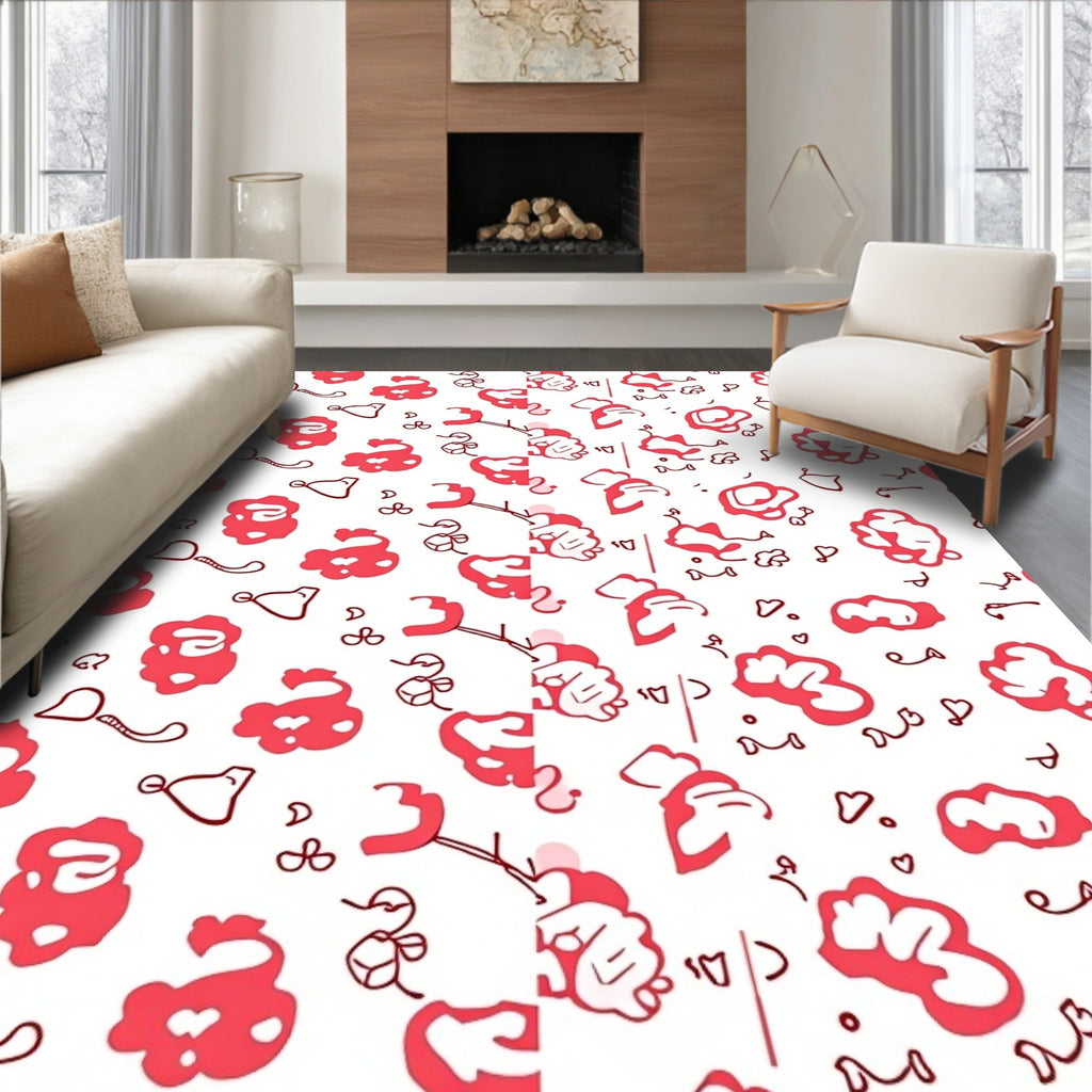 Whimsical Red White Blob Pattern Rug