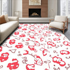 Whimsical Red White Blob Pattern Rug