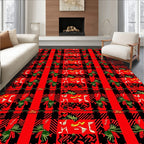 Bold Red Black Plaid Abstract Pattern Rug