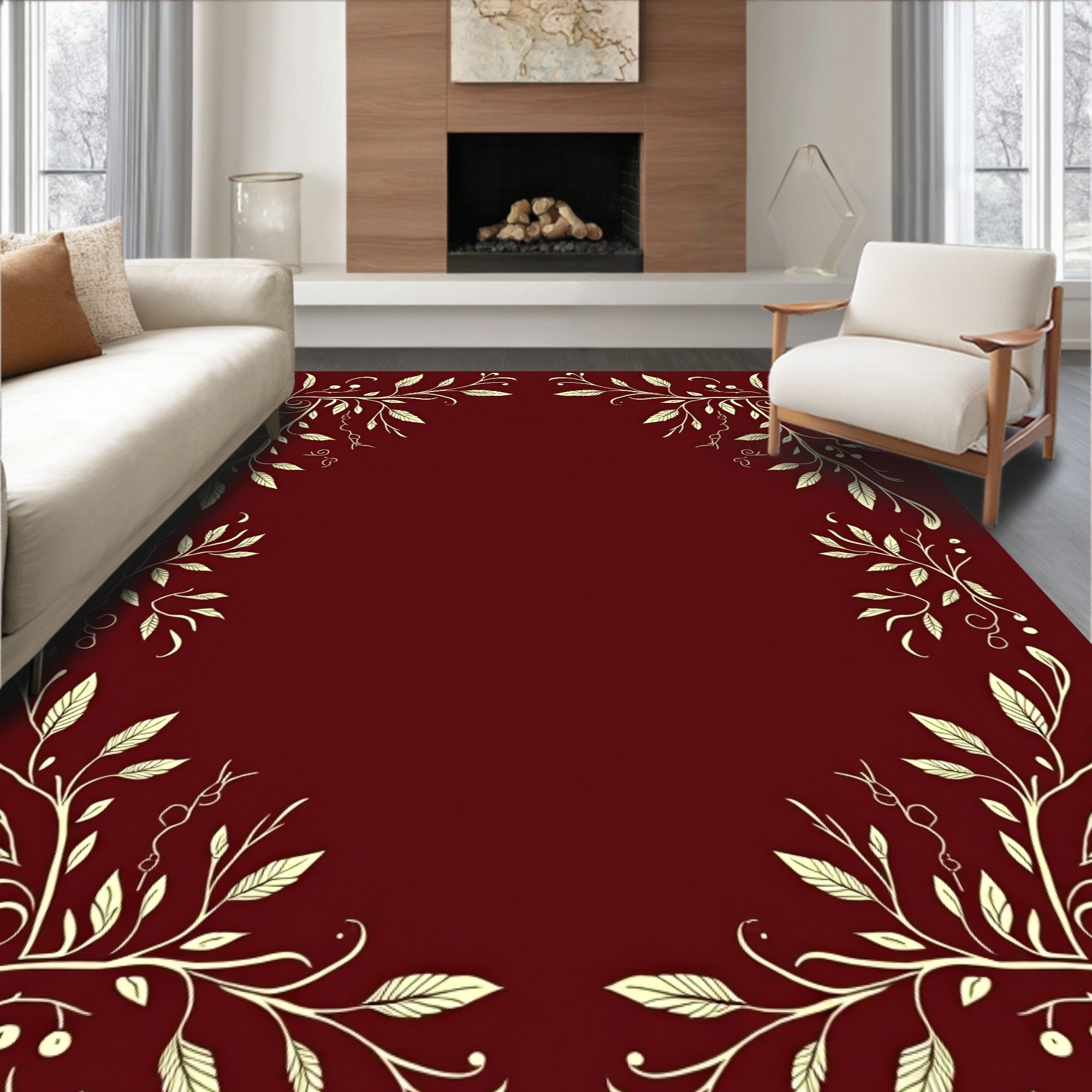 Elegant Swirling Vine And Leaf Design Rug