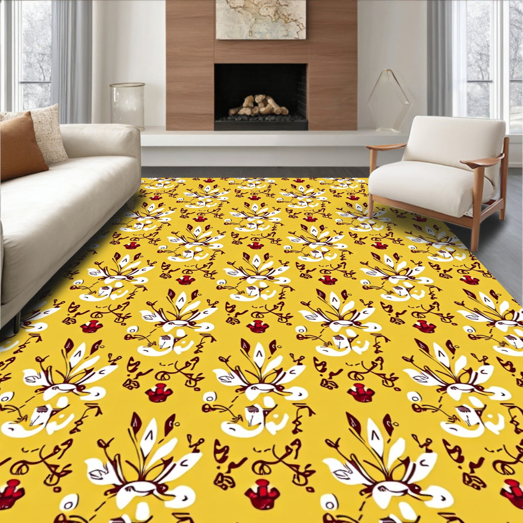 Floral Motif With Whimsical Swirls 3 Color Rug