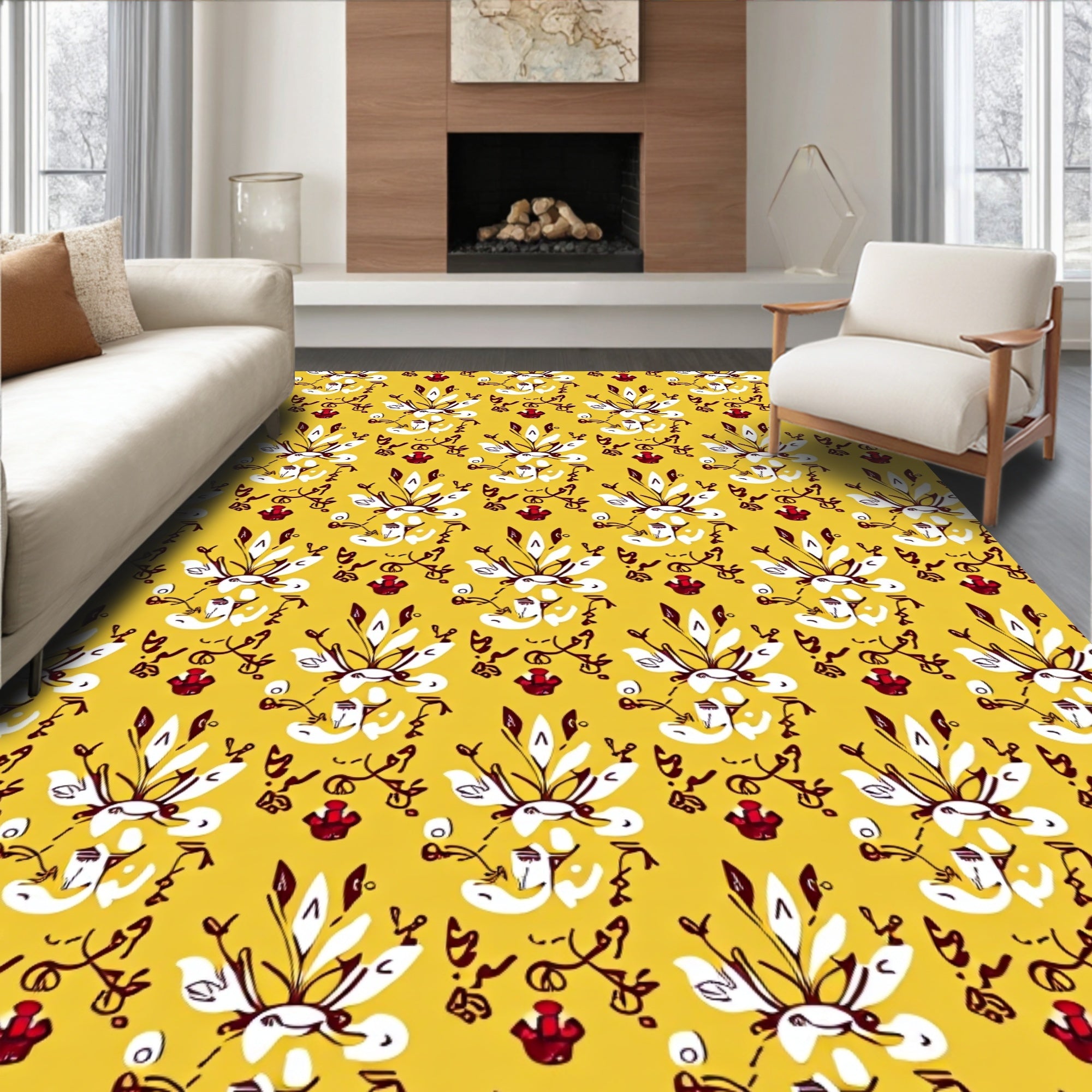 Floral Motif With Whimsical Swirls 3 Color Rug
