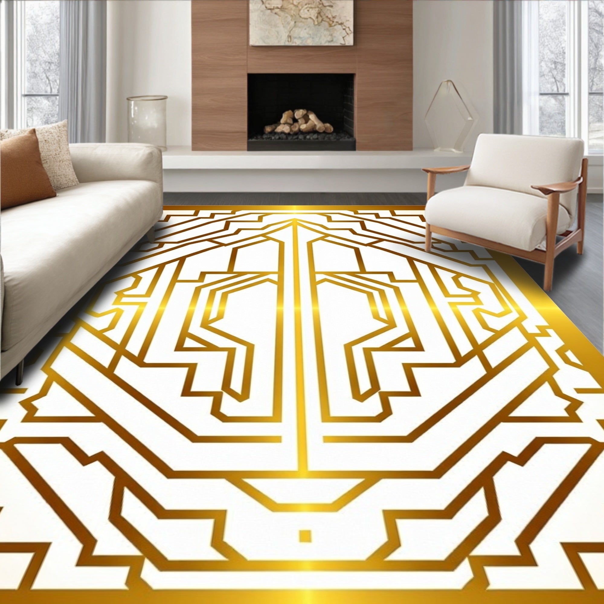 Gold Geometric Art Deco Pattern Rug