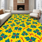 Yellow Leafy Floral Pattern Rug