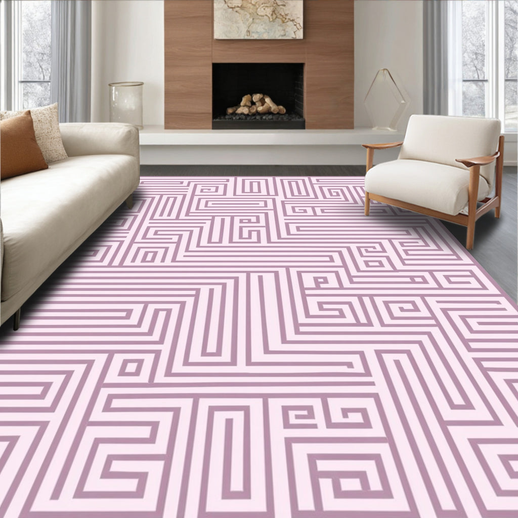 Mauve Geometric Maze Pattern Design Rug