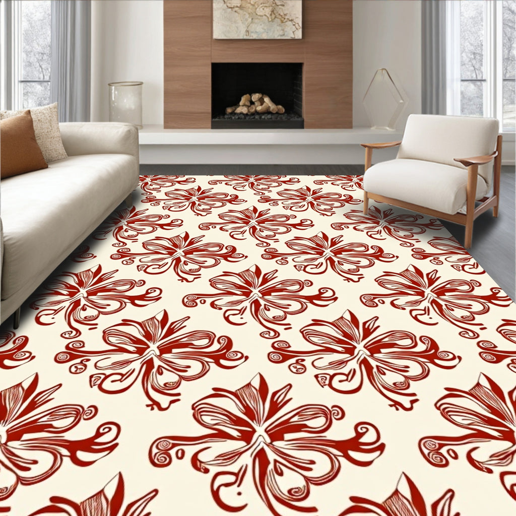 Ornate Floral Swirl Red Pattern Rug