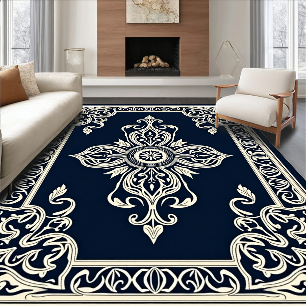 Intricate Floral Medallion Ivory Design Rug