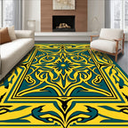 Bold Teal Yellow Floral Motif Rug