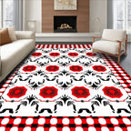 Bold Red Flower Gingham Pattern Rug