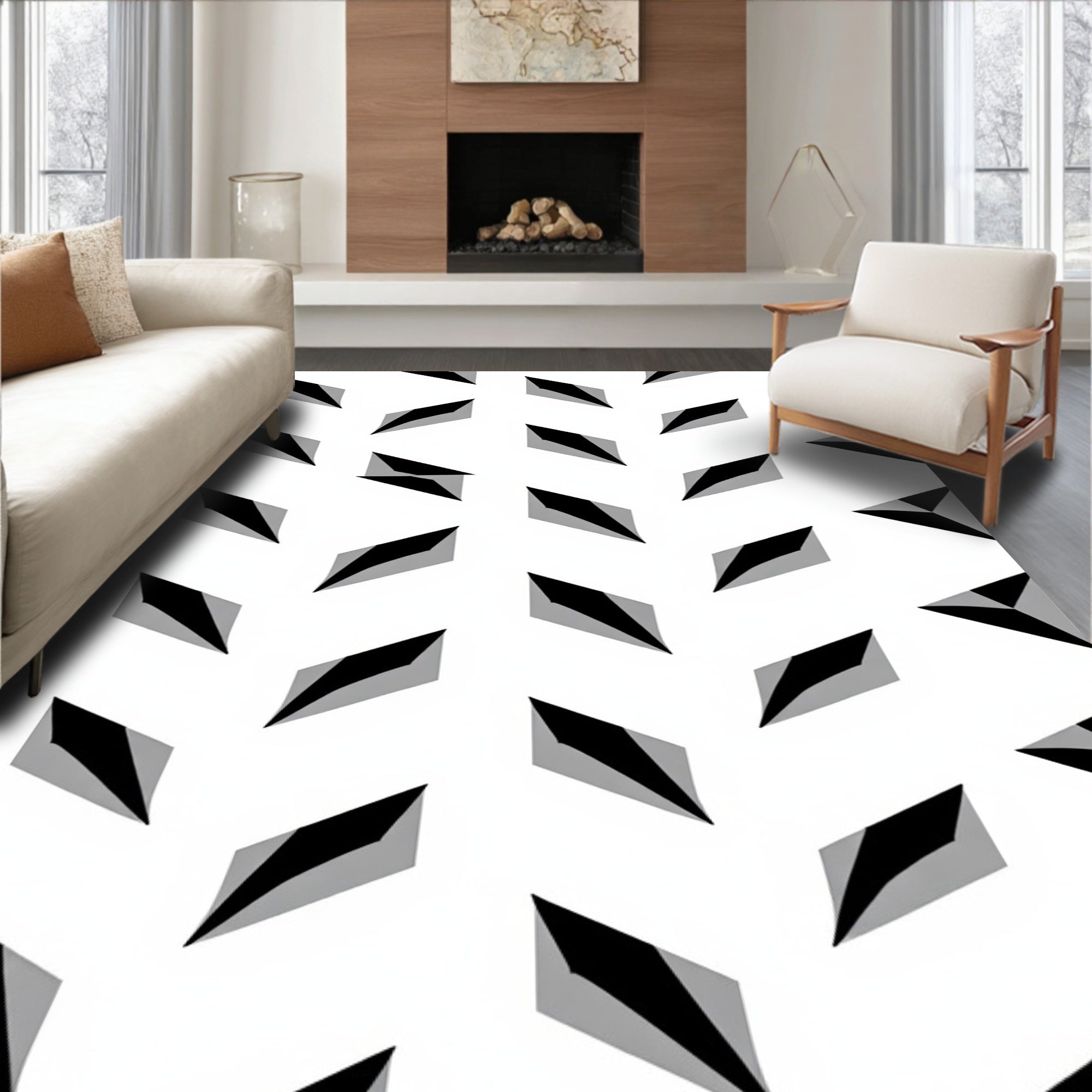 Modern Geometric Diamond Pattern Rug