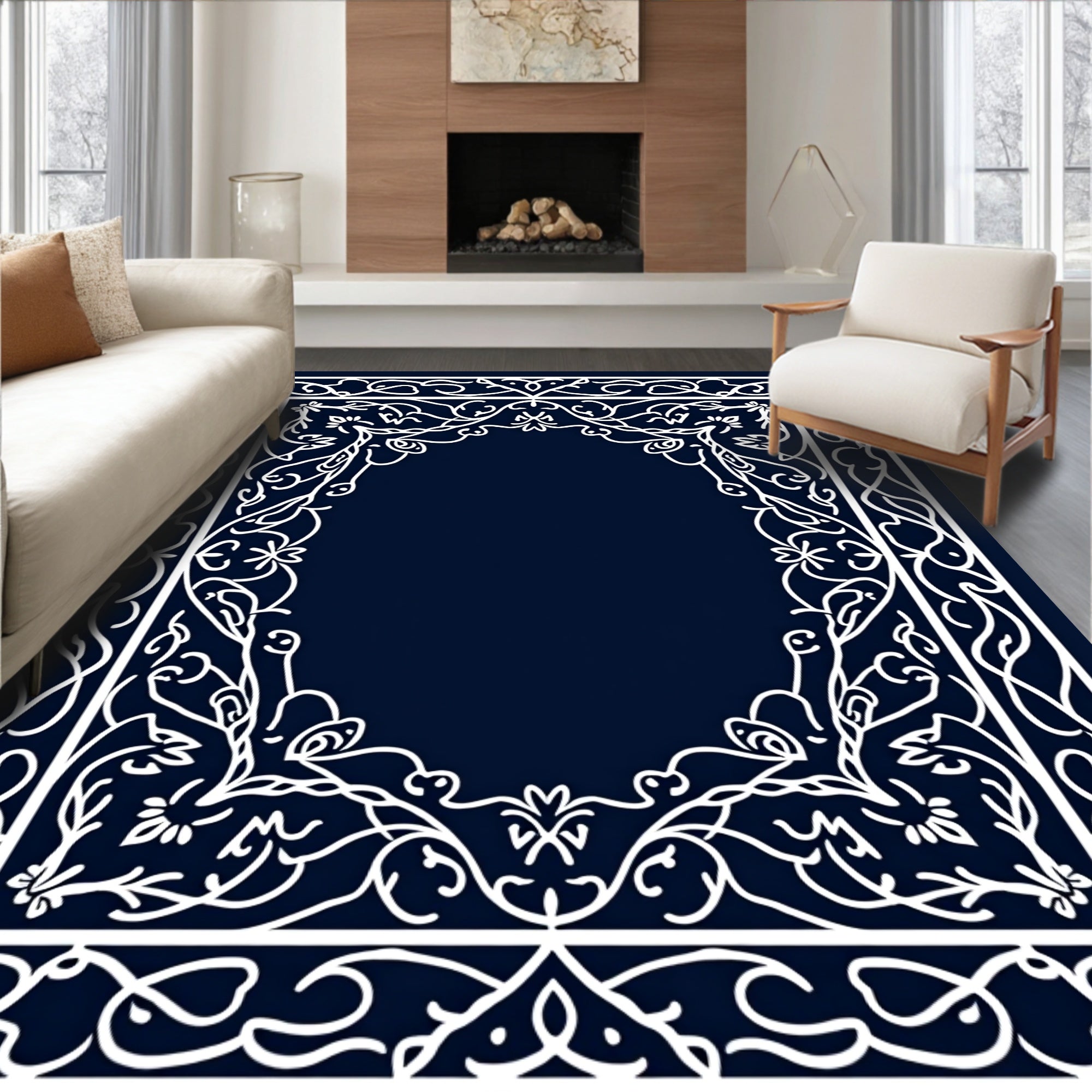 Elegant Floral White Border Design Rug