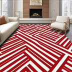 Bold Red White Interlocking Lines Design Rug