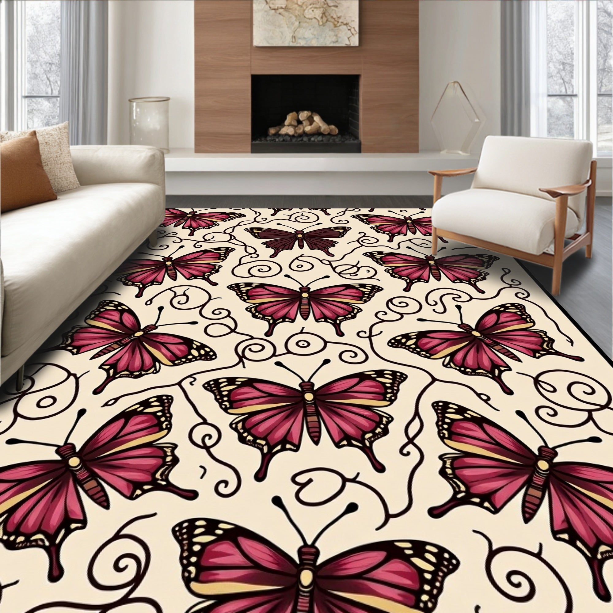 Vintage Butterfly Swirl Pattern Design Rug