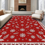 Red White Snowflake Floral Pattern Rug