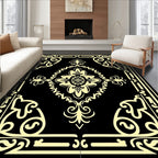 Classic Black Yellow Floral Pattern Rug