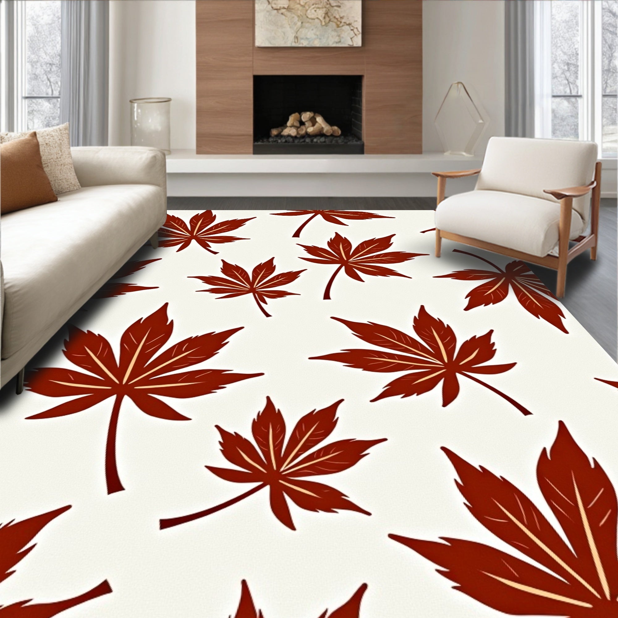 Crimson Leaf Pattern Rug