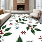 Green Holly Berries and Blue Snowflakes Rug