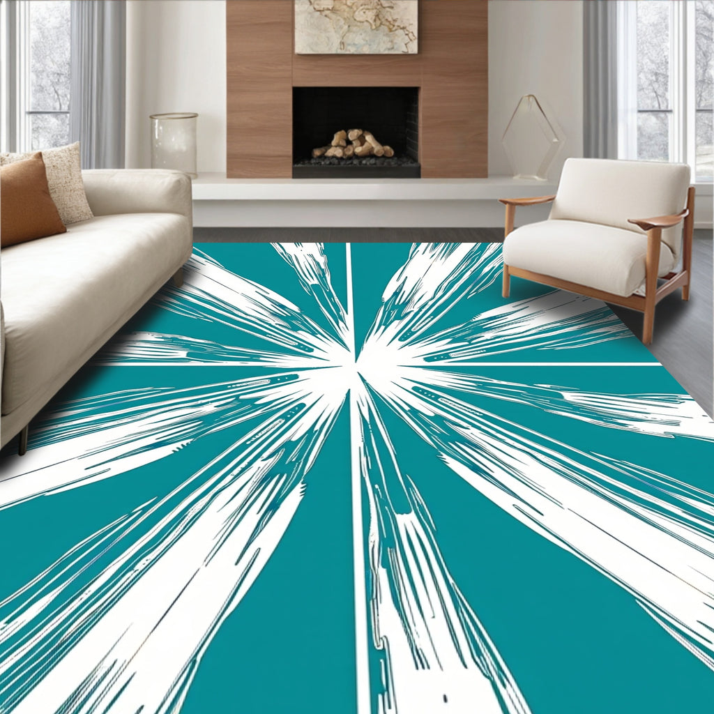 Radiant Starburst Teal White Aura Rug