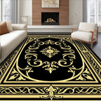 Elaborate Black Gold Floral Scroll Rug