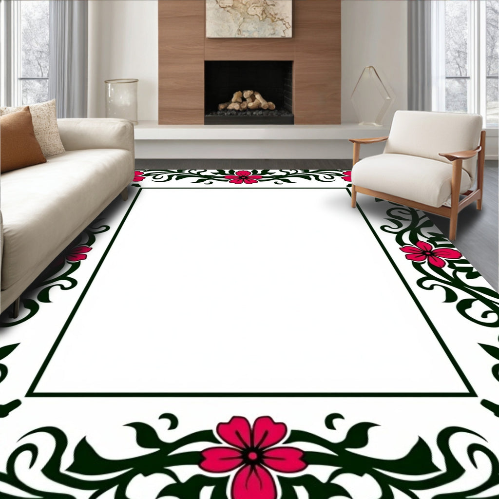 Vibrant Floral Vine Border Rug