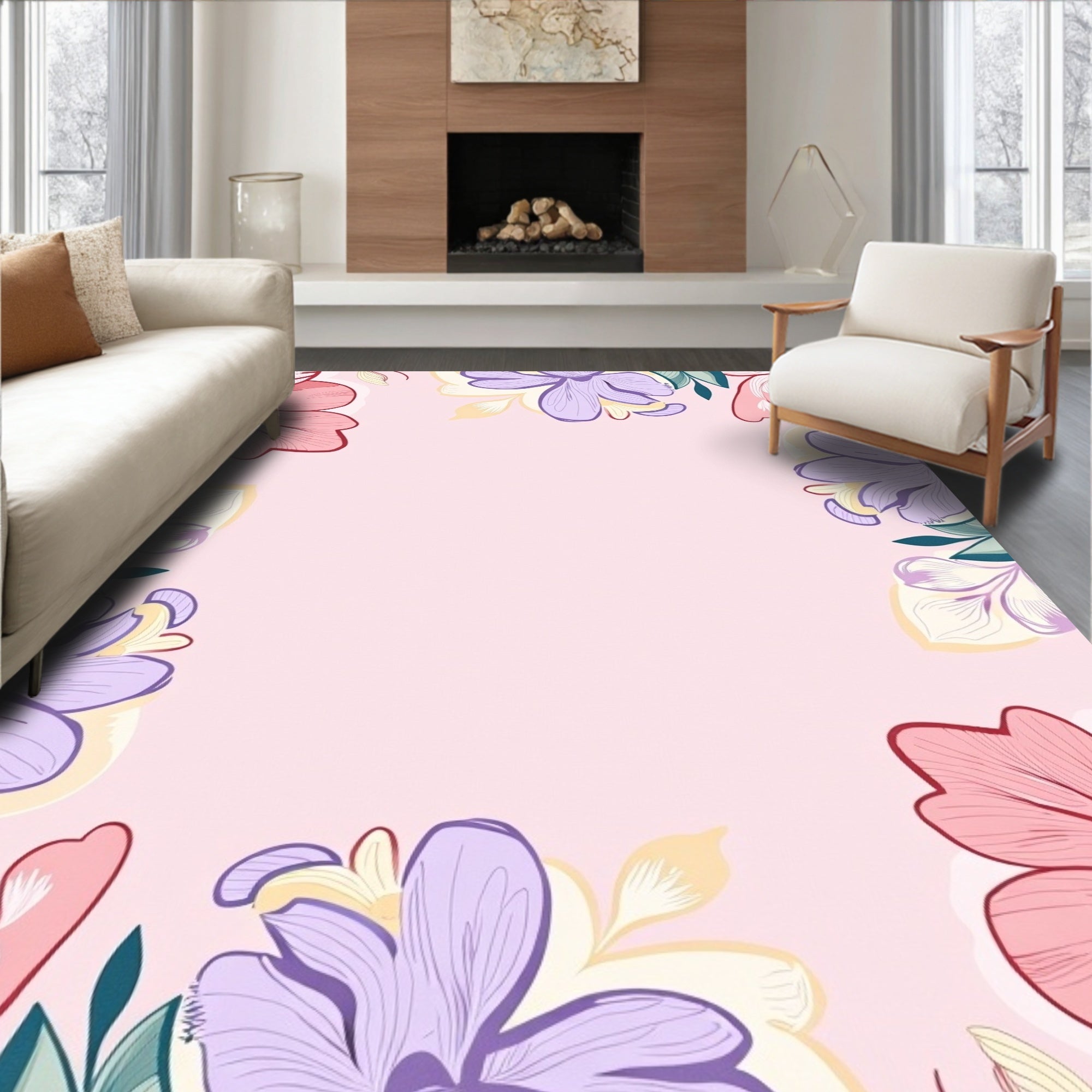 Pastel Floral Frame Design Rug