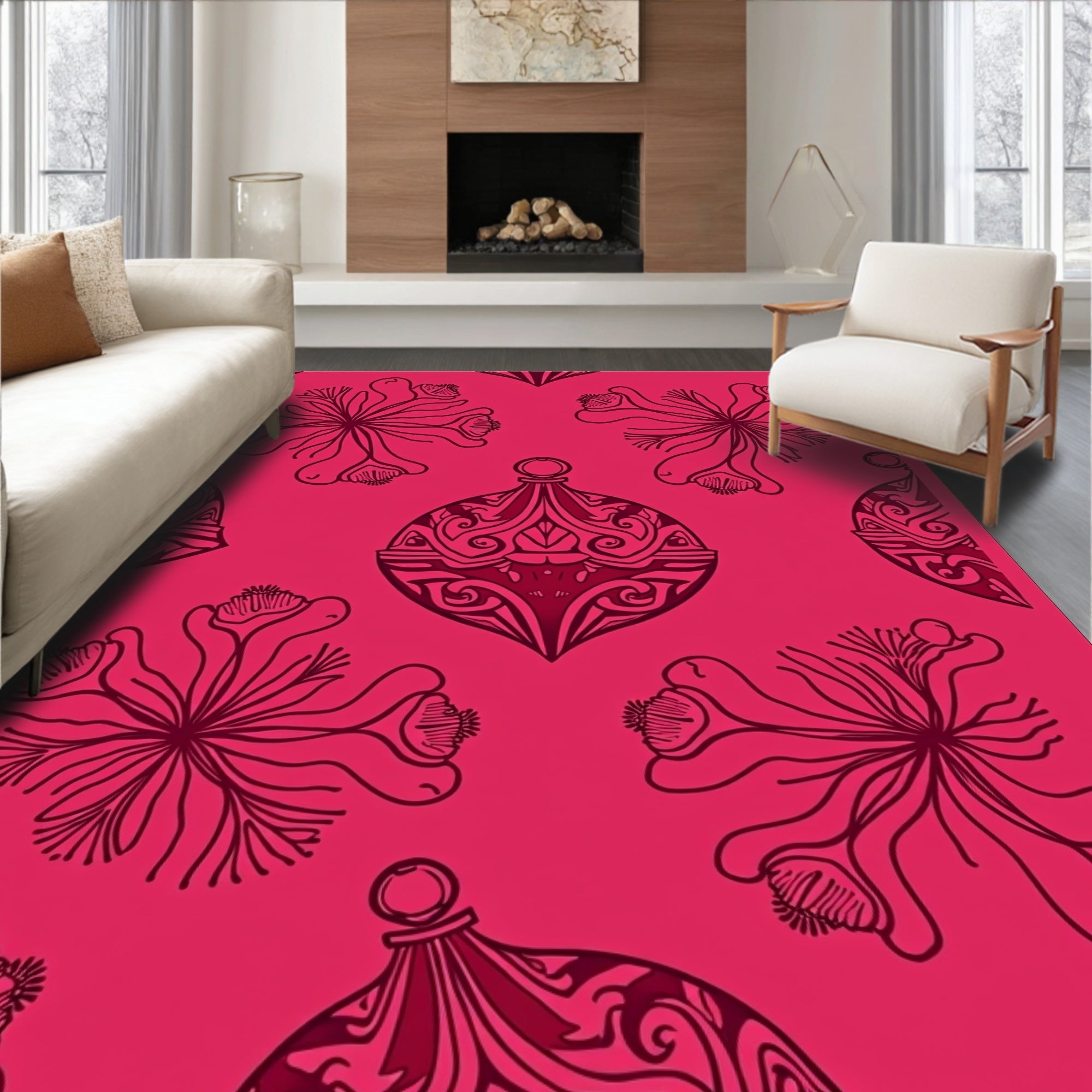 Ornate Floral and Geometric Pattern Rug