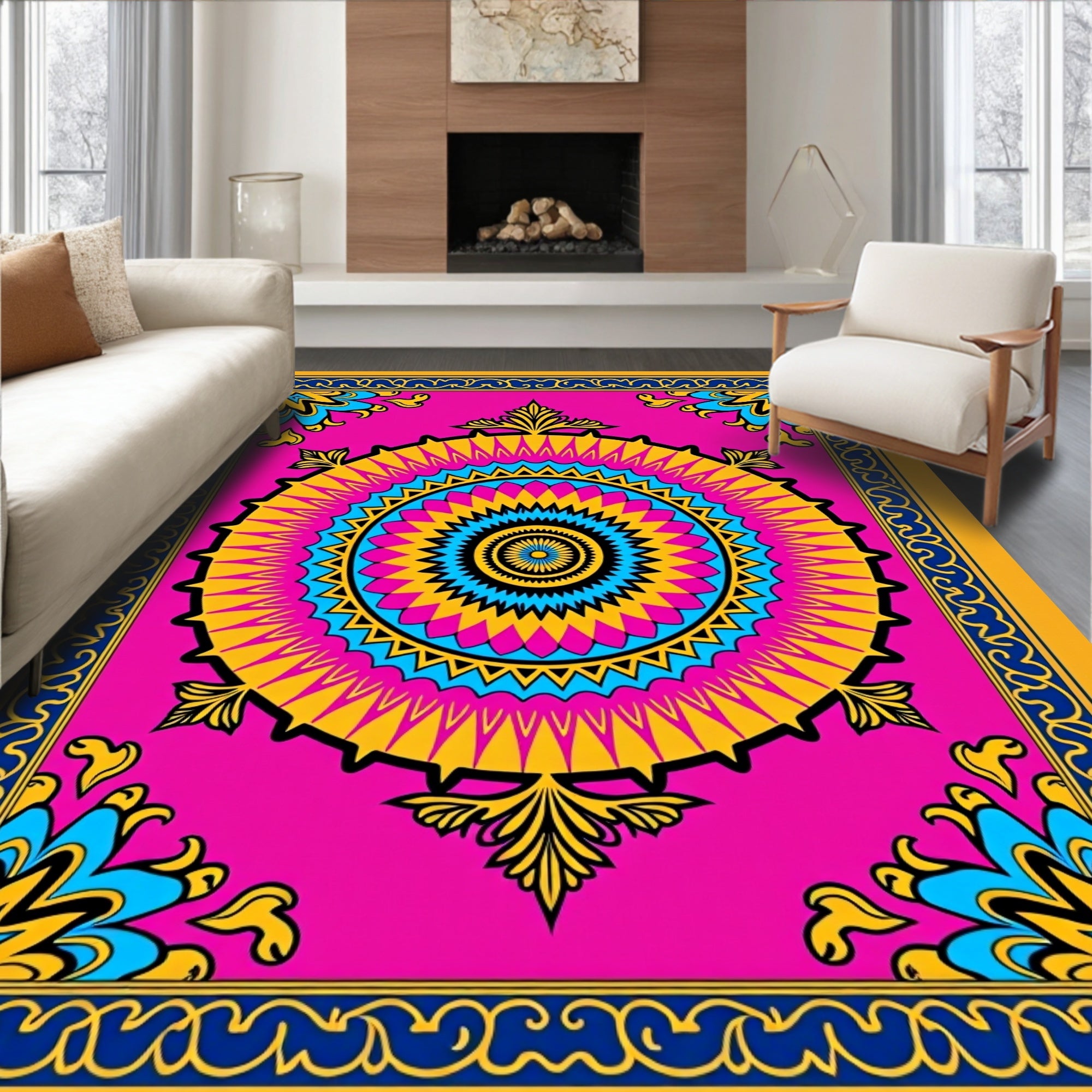 Bold Floral Mandala Pattern Rug