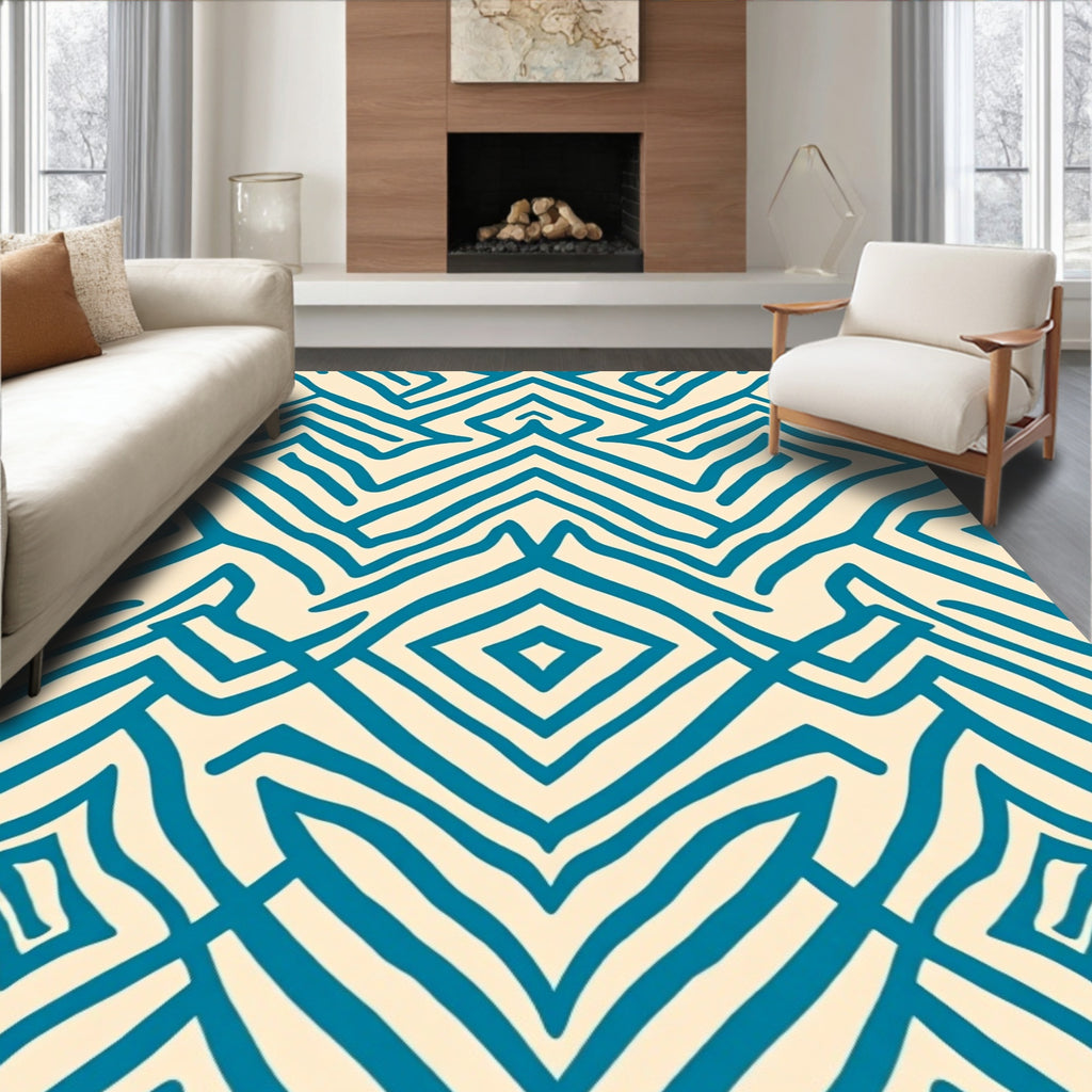 Teal Abstract Geometric Pattern Rug