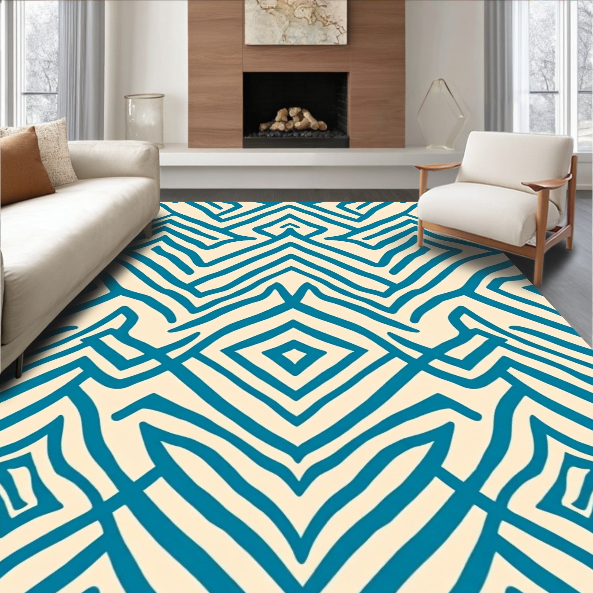 Teal Abstract Geometric Pattern Rug