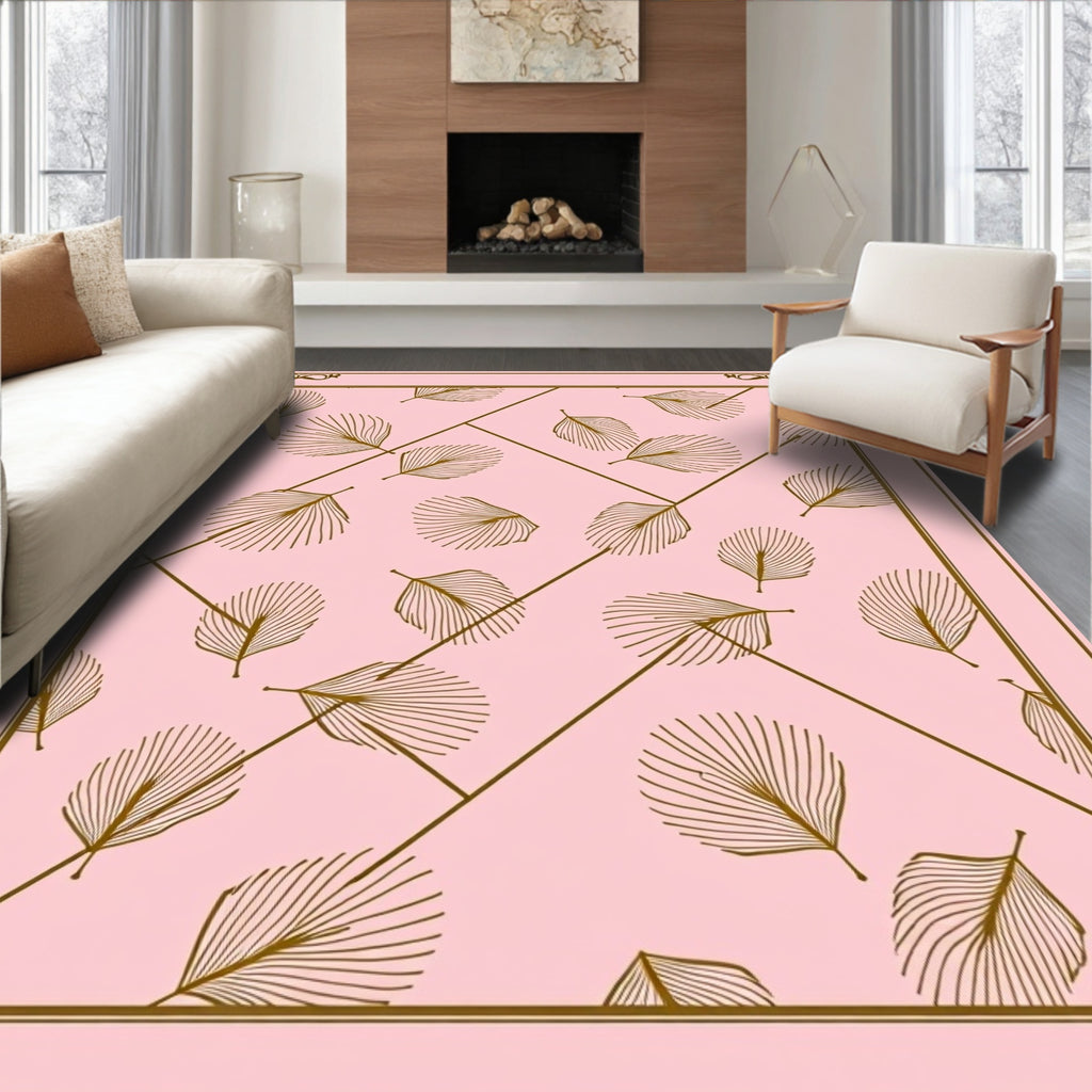 Delicate Leaf Pattern Pink Background Rug