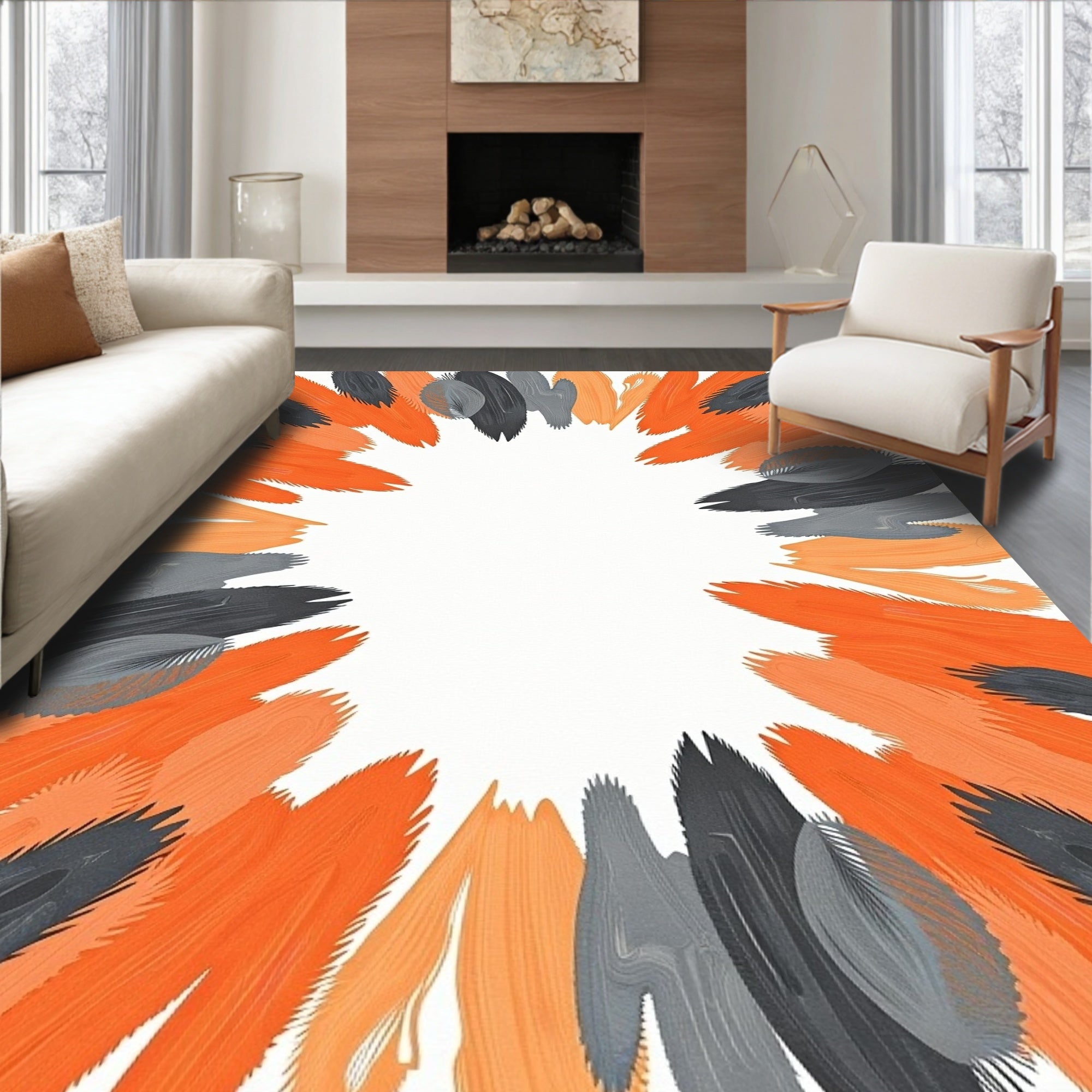 Abstract Burst Orange Gray Pattern Rug