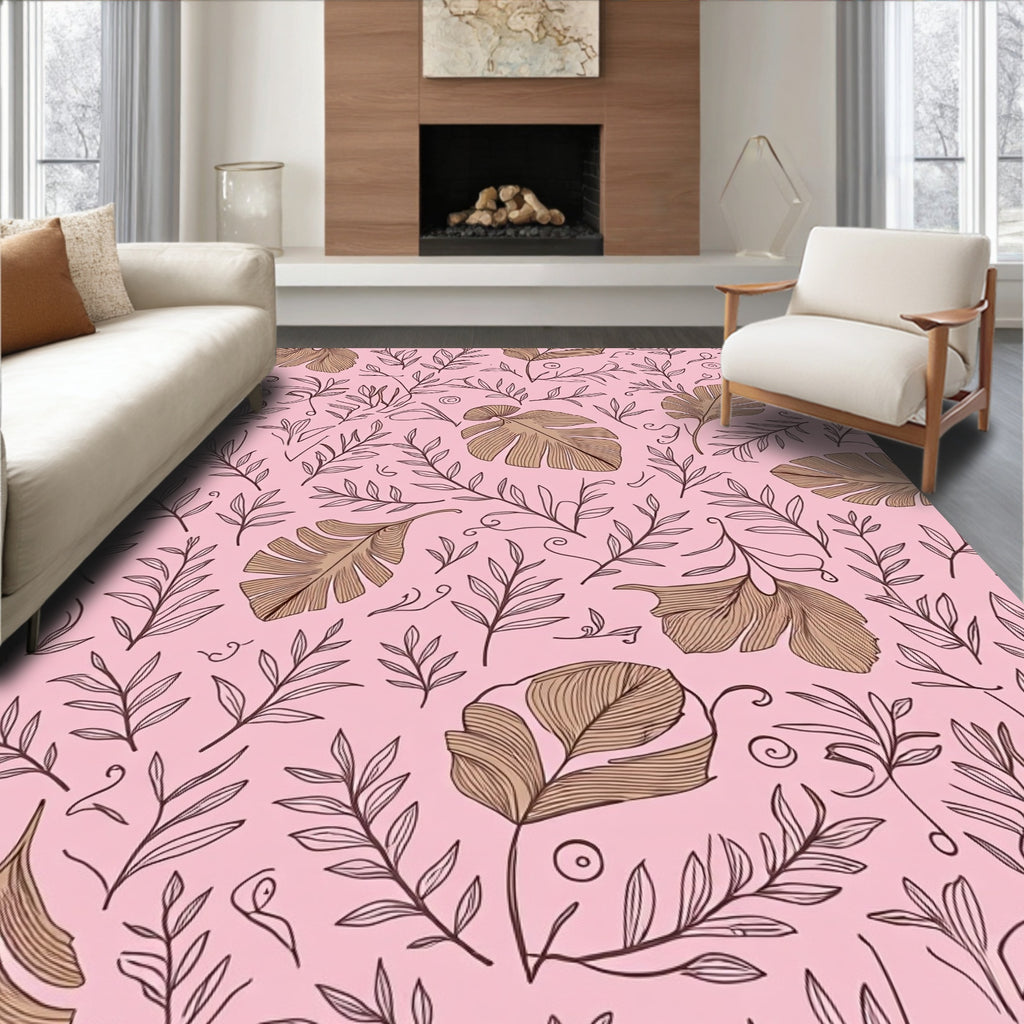 Whimsical Botanical Sketch Pink Rug