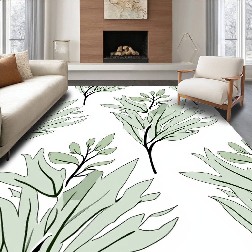 Sage Green Botanical Pattern Rug