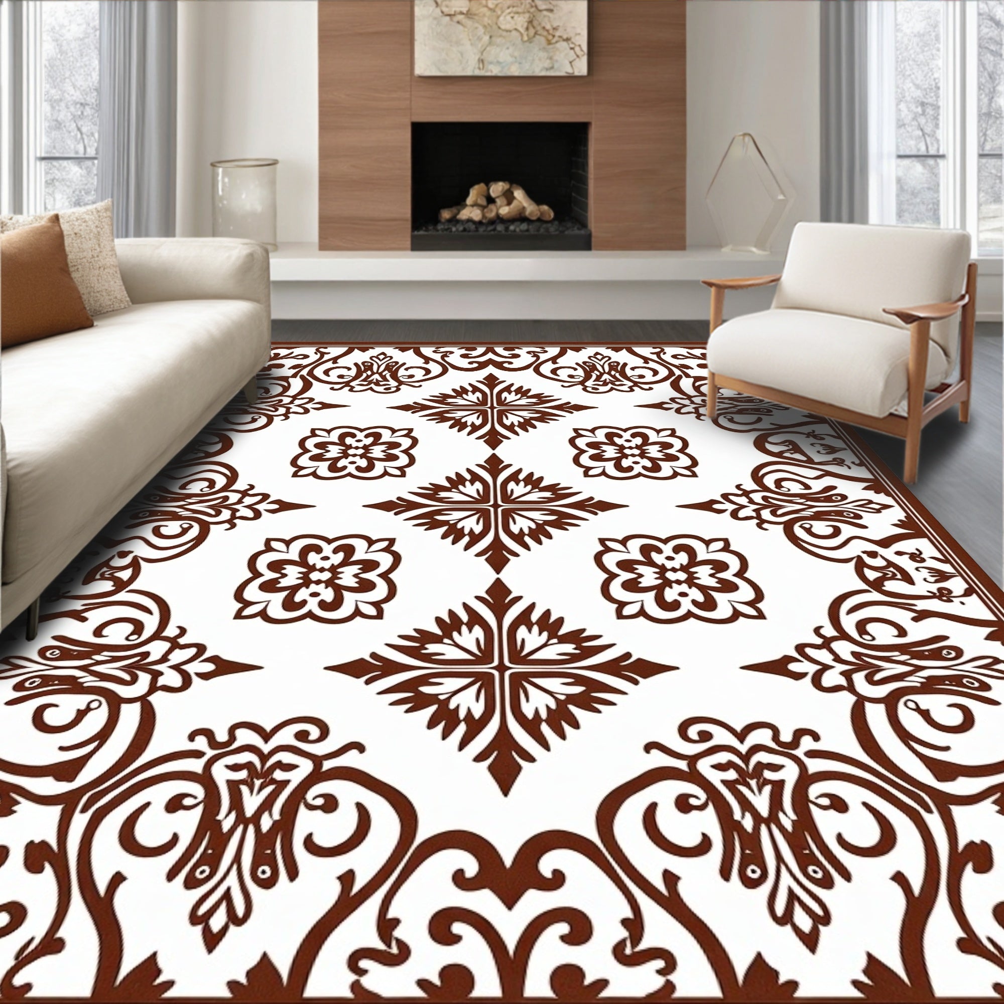 Classic Chinoiserie Floral Pattern Rug