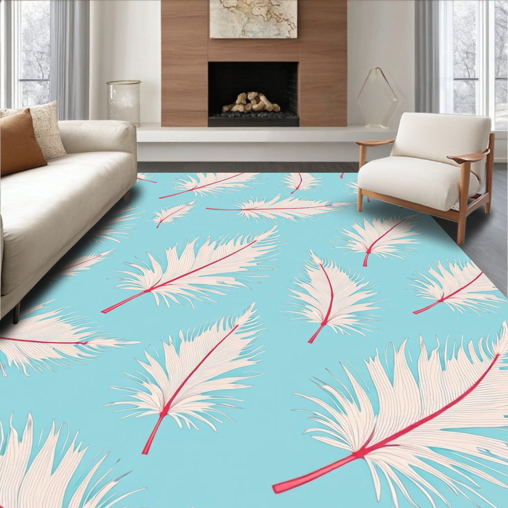 White Feather Design With Red Accents Rug