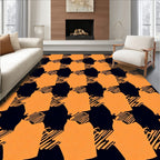 Bold Orange Black Checkered Pattern Rug