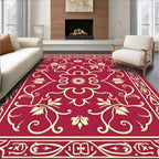 Elegant Red Cream Floral Scrollwork Design Rug