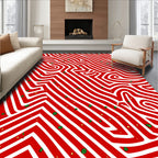 Abstract Red White Flowing Maze Rug