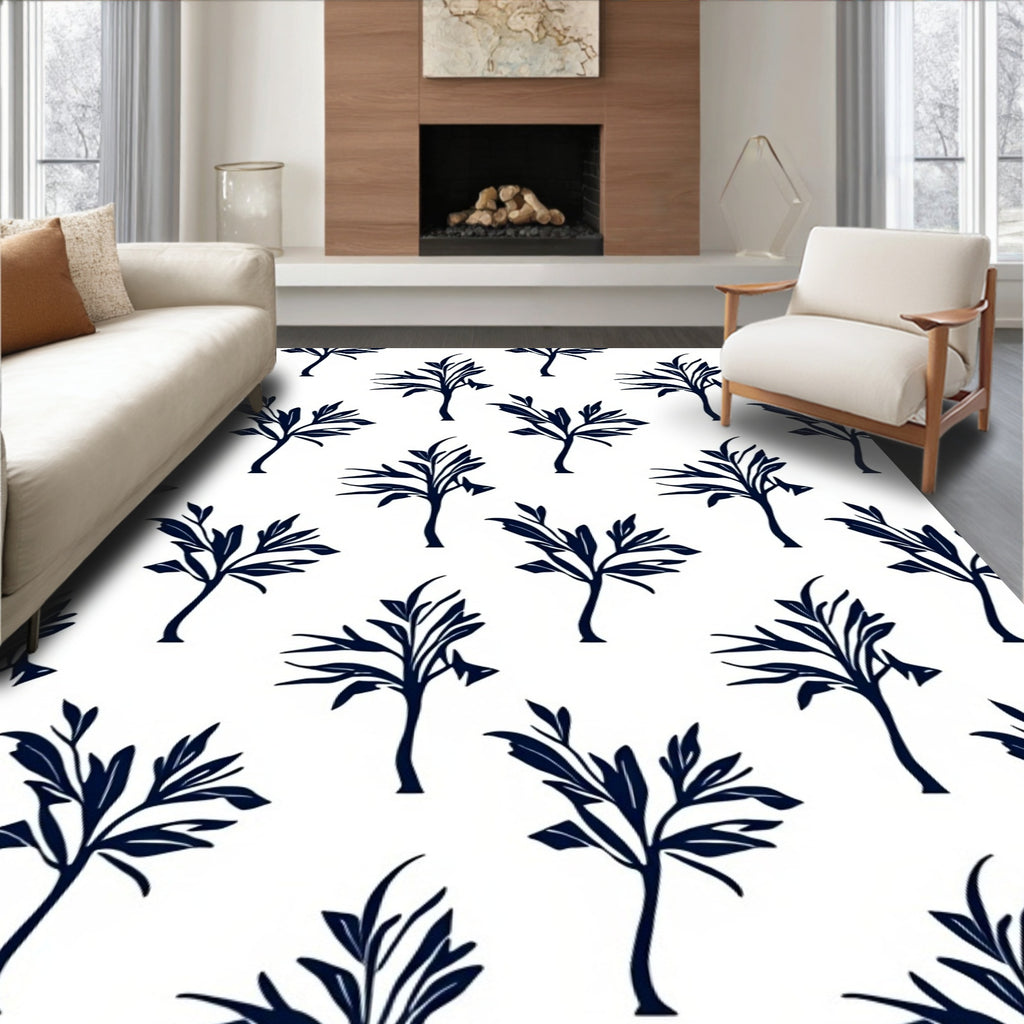 Dark Leafy Tree Patterned Rug