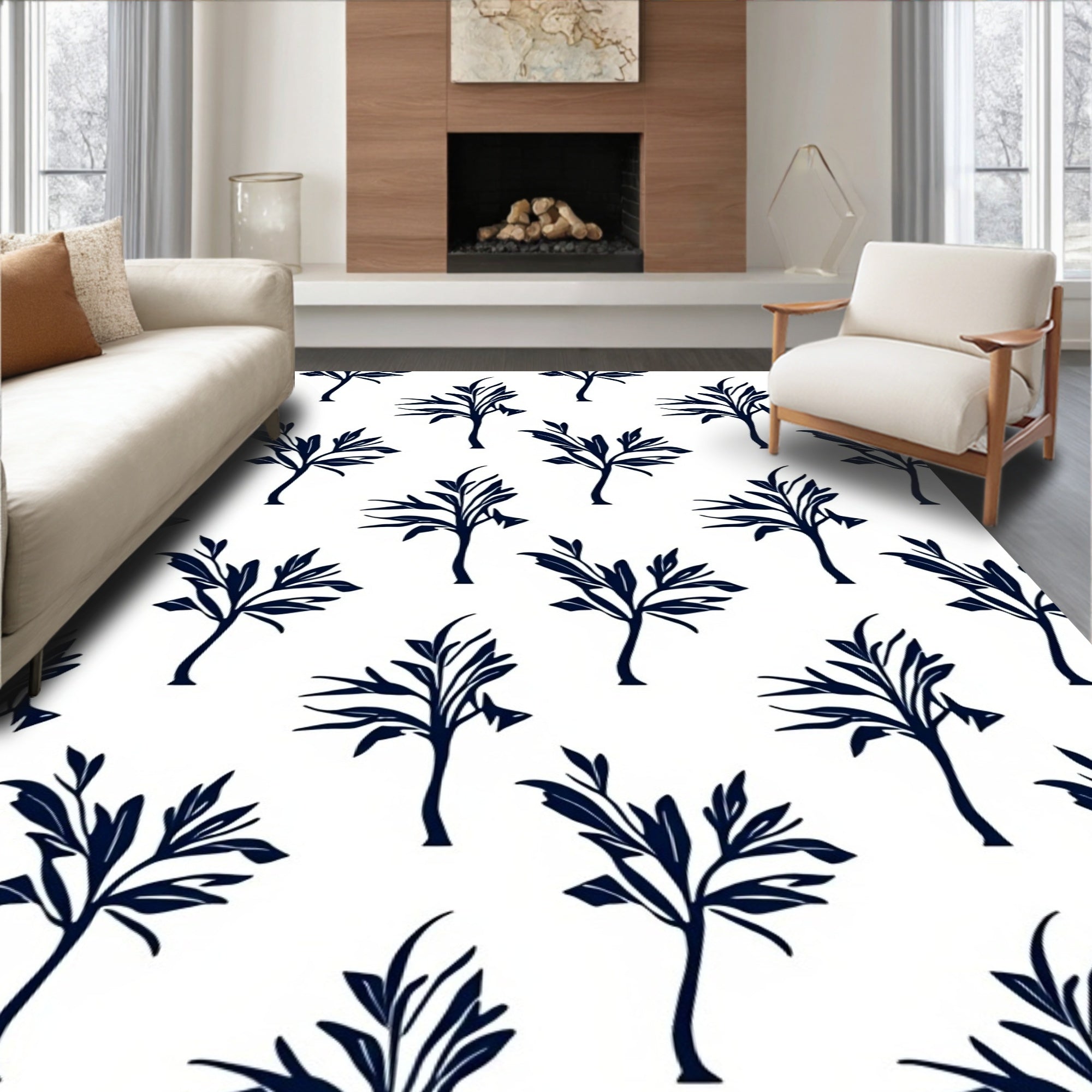 Dark Leafy Tree Patterned Rug
